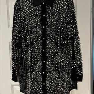 AKIRA Black and Silver Beaded Shirt